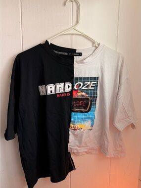 Zaful Black and White Split Graphic Tee